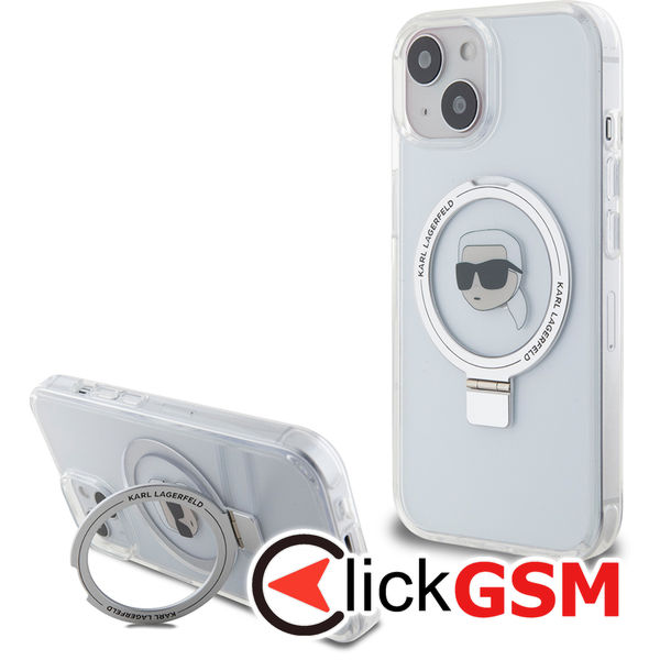 Karl Lagerfeld - Hardcase Ring Stand MagSafe (KLHMP15SHMRSKHH) - iPhone 15 - White Karl Head