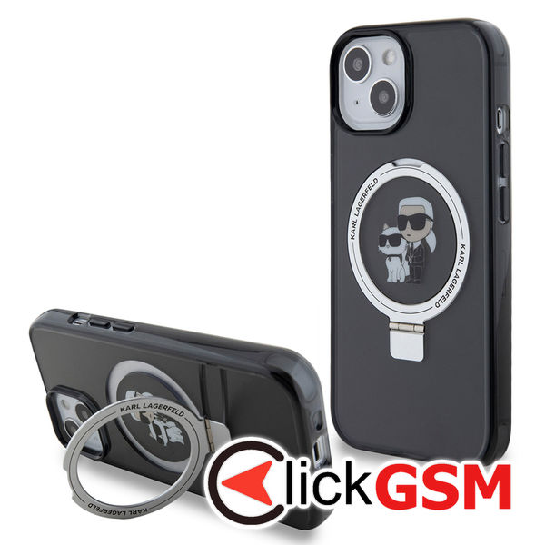 Karl Lagerfeld - Hardcase Ring Stand MagSafe (KLHMP15SHMRSKCK) - iPhone 15 - Karl&Choupette