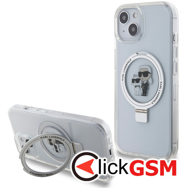 Karl Lagerfeld - Hardcase Ring Stand MagSafe (KLHMP15SHMRSKCH) - iPhone 15 - White Karl&Choupette