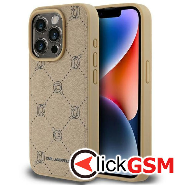 Karl Lagerfeld - Leather MagSafe (KLHMP15XPGKHPHE) - iPhone 15 Pro Max - Beige Karl Heads