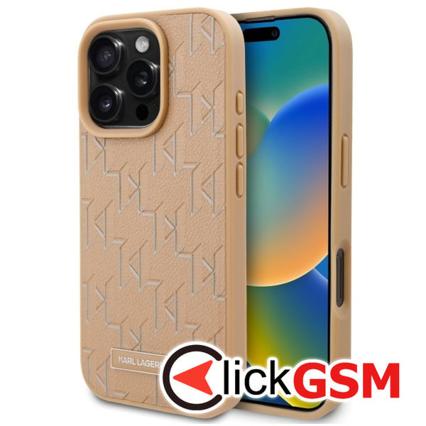 Karl Lagerfeld - Leather MagSafe (KLHMP16LPKHPORPE) - iPhone 16 Pro - Beige Monogram Metal Logo
