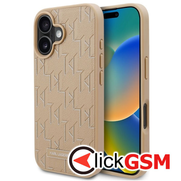 Karl Lagerfeld - Leather MagSafe (KLHMP16SPKHPORPE) - iPhone 16 - Beige Hot Stamp