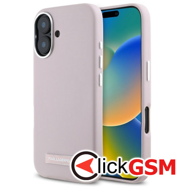 Karl Lagerfeld - Leather MagSafe (KLHMP16SPGMSRPP) - iPhone 16 - Pink FW Metal Plate