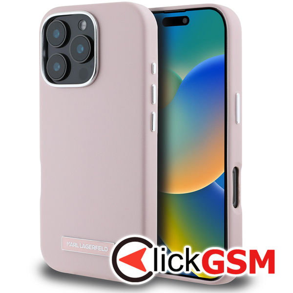 Karl Lagerfeld - Leather MagSafe (KLHMP16XPGMSRPP) - iPhone 16 Pro Max - Pink FW Metal Plate