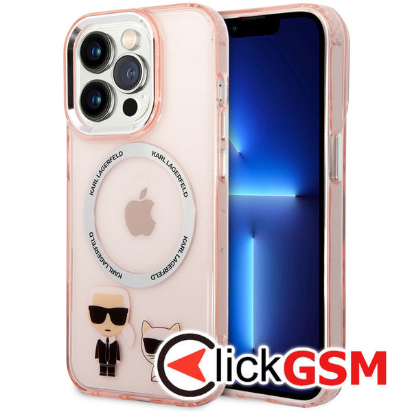 Karl Lagerfeld - Hardcase MagSafe (KLHMP14XHKCP) - iPhone 14 Pro Max - Pink Karl & Choupette Aluminium