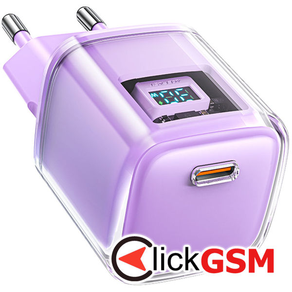 Acefast - Wall charger Sparkling Series (A53) - Type-C, GaN Technology, 30W, EU Plug, Fast Charging, LED display - Purple