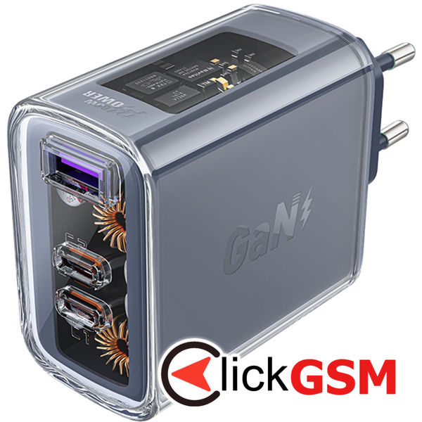 Acefast - Wall Charger Exploration Series (A45) - 2 x USB-C, USB, GaN, PD65W, Fast Charging - Gray