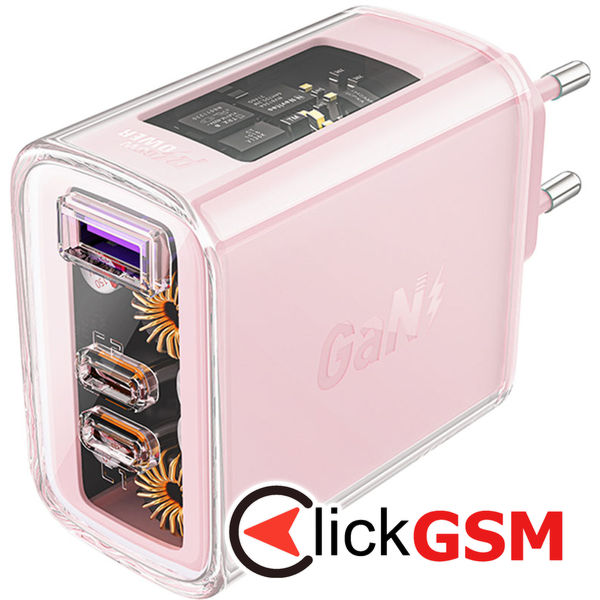 Acefast - Wall Charger Exploration Series (A45) - 2 x USB-C, USB, GaN, PD65W, Fast Charging - Cherry Blossom