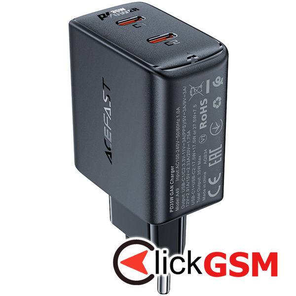 Acefast - Wall Charger (A49) - 2x Type-C, Universal Charger, GaN Technology, PD35W - Black