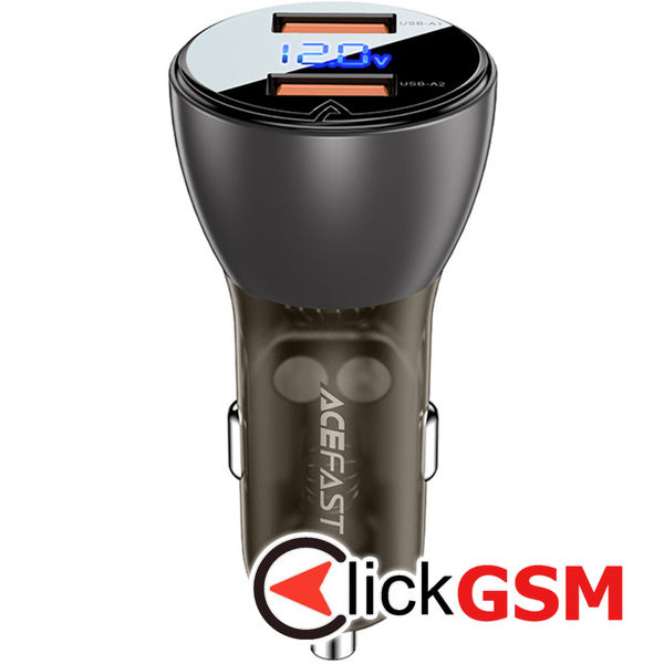 Acefast - Car Charger (B7) - 2x USB, 45W, Dual Fast Charging, with LED Digital Display - Transparent Black