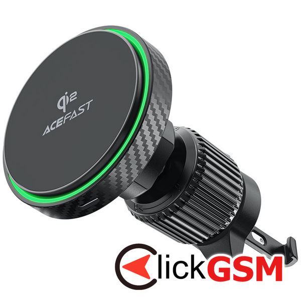 Acefast - Car Holder with Wireless Charging (D33) - for iPhone, Magnetic Grip, for Air Vent, Qi2, LED Light, 15W - Black