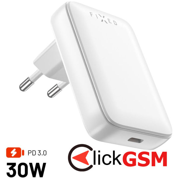 Fixed - Wall Charger (FIXCG30S-C-WH) - Slim Design, Type-C, GaN, Power Delivery 3.0, 30W - White