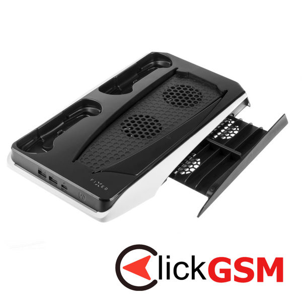 Fixed - Stand and Cooling Station (FIXPS5-MCS-BW) - for PS5, 2x Charging Docks, 2x USB, Touch Control, Pull-out File - Black