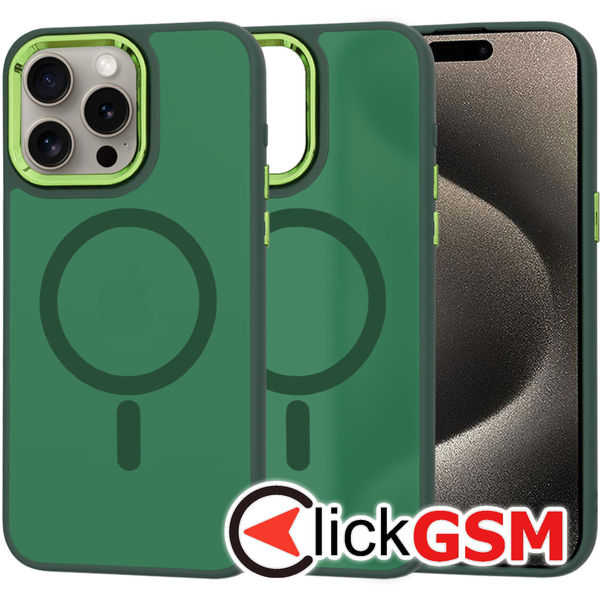 Techsuit - HaloFrost MagSafe Series (Green Camera Frame) - iPhone 15 Pro Max - Midnight Green