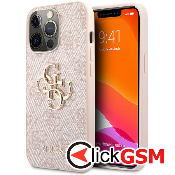 Guess - Leather 4G Metal Logo (GUHCP13L4GMGPI) - iPhone 13 Pro - Pink