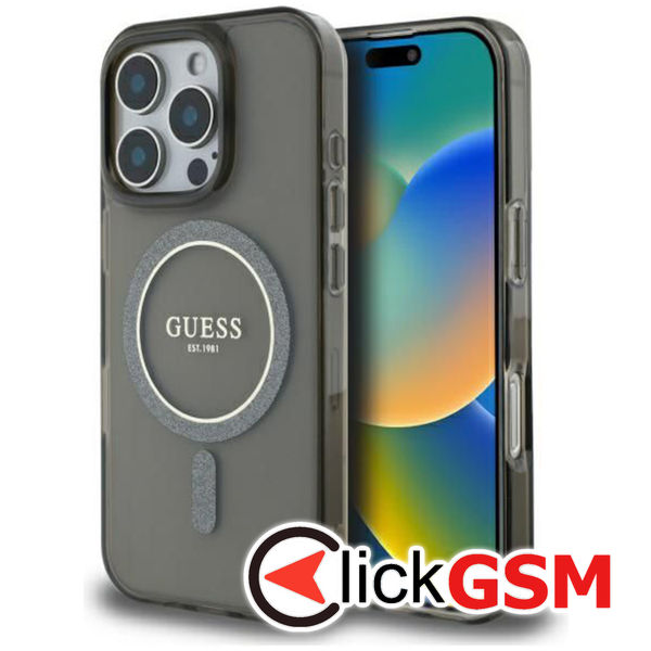 Guess - IML Glitter Circle MagSafe (GUHMP16LHFGEREK) - iPhone 16 Pro - Black