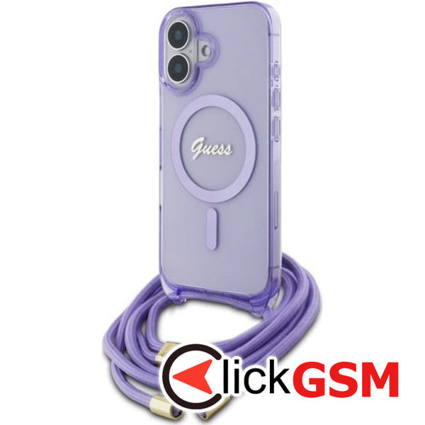 Guess - IML Crossbody Cord Script MagSafe (GUHMP16SHCTSGNSU) - iPhone 16 - Purple