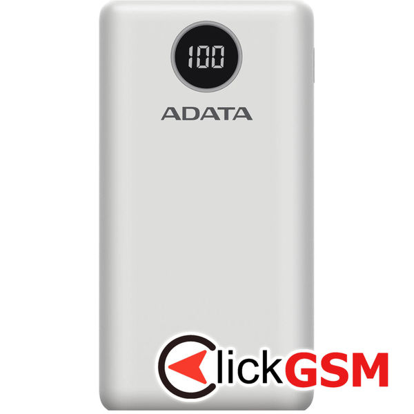 Adata - Power Bank (AP20000QCD-DGT-CWH) - Micro-USB, USB-C, 2xUSB, Quick Charge 3.0, PD18W, 20000mAh, Digital Display - White