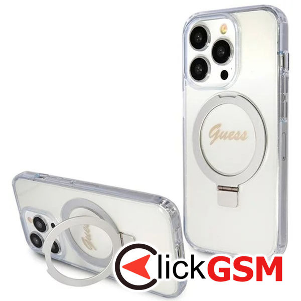 Guess - Ring Stand Script Glitter MagSafe (GUHMP15LHRSGSD) - iPhone 15 Pro - Clear