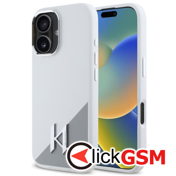 Karl Lagerfeld - Silicone (KLHMP16SSCMKMPCH) - iPhone 16 - White Shadow Metal Initial