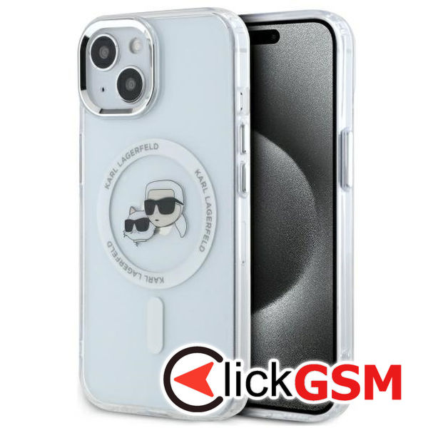 Karl Lagerfeld - IML MagSafe (KLHMP14SHLSKCH) - iPhone 14 - White Metal Karl&Choupette Head