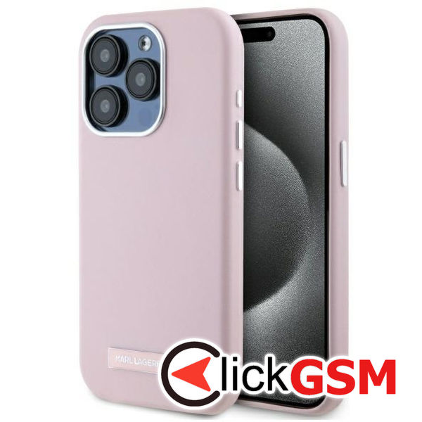 Karl Lagerfeld - Leather MagSafe (KLHMP15LPGMSRPP)- iPhone 15 Pro - Pink FW Metal Plate