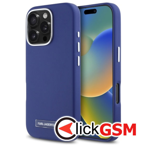 Karl Lagerfeld - Leather MagSafe (KLHMP16XPGMSRPB) - iPhone 16 Pro Max - Blue FW Metal Plate