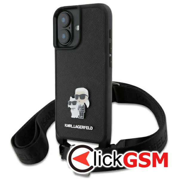 Karl Lagerfeld - Saffiano Crossbody (KLHCP16SSAKCPBK) - iPhone 16 - Metal Pin Karl&Choupette