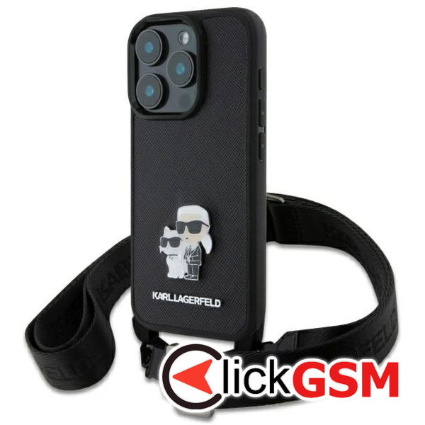 Karl Lagerfeld - Saffiano Crossbody (KLHCP16LSAKCPBK) - iPhone 16 Pro - Metal Pin Karl&Choupette