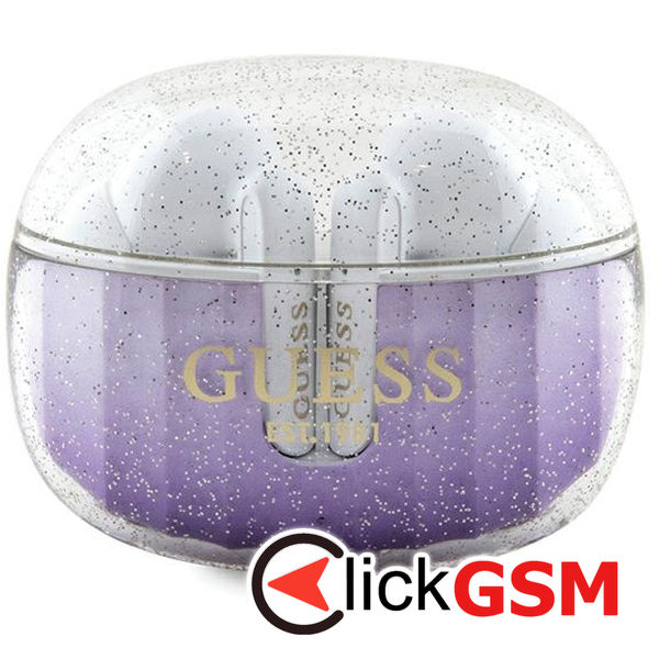 Guess - Wireless Earbuds (GUTWSHDGKEEU) - Bluetooth 5.3, TWS, USB-C, with Docking Station, IPX4 - Glitter Purple Gradient