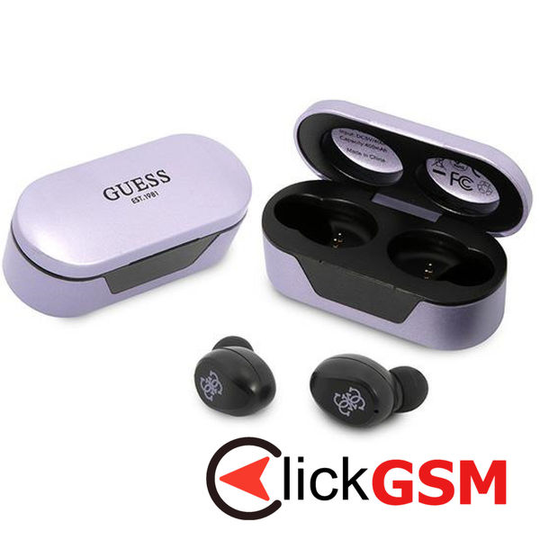 Guess - Wireless Earbuds (GUTWST31EU) - Bluetooth 5.0, TWS, USB-C, with LED Display, Docking Station, IPX4 - Purple