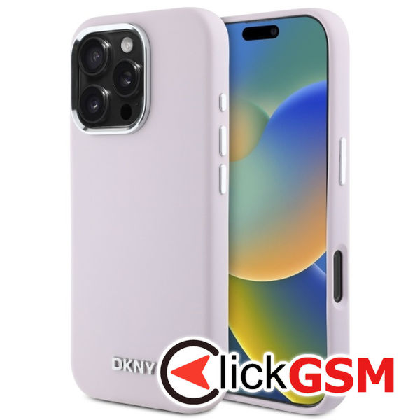 DKNY - Hardcase Liquid Silicone Small Metal Logo MagSafe (DKHMP16XSMCHLP) - iPhone 16 Pro Max - Pink