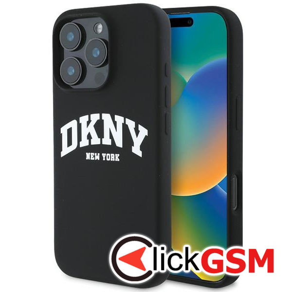 DKNY - Hardcase Silicone White Printed Logo MagSafe (DKHMP16LSNYACH) - iPhone 16 Pro - Black