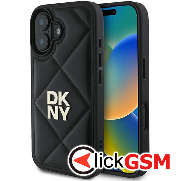 DKNY - Leather Quilted Stack Logo (DKHCP16SPQDSLK) - iPhone 16 - Black