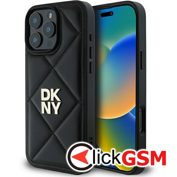 DKNY - Leather Quilted Stack Logo (DKHCP16XPQDSLK) - iPhone 16 Pro Max - Black