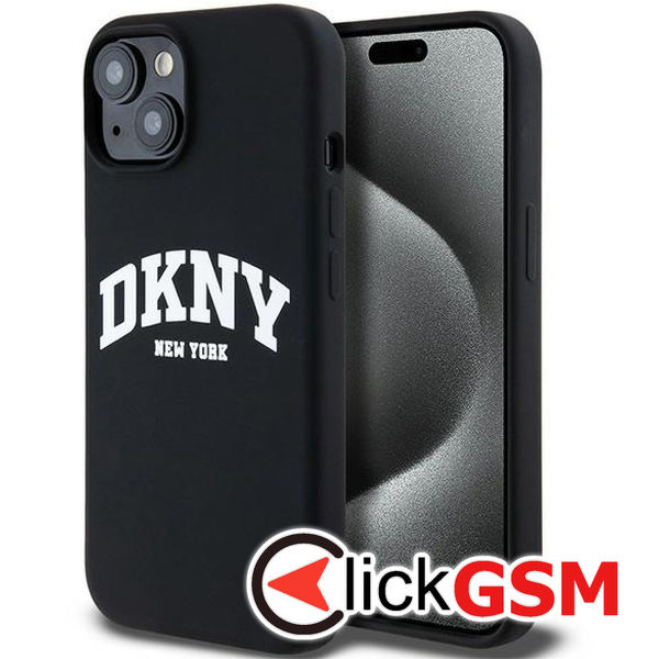 DKNY - Hardcase Liquid Silicone White Printed Logo MagSafe (DKHMP15SSNYACH) - iPhone 15 - Black