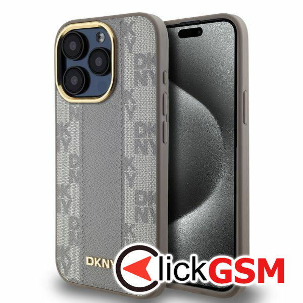 DKNY - Leather Checkered Mono Pattern MagSafe (DKHMP15XPCPVSLE) - iPhone 15 Pro Max - Beige