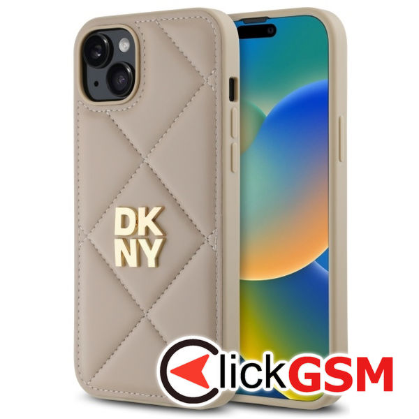 DKNY - Leather Quilted Stack Logo (DKHCP15MPQDSLE) - iPhone 15 Plus - Black