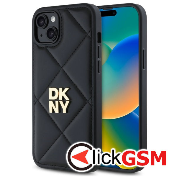 DKNY - Leather Quilted Stack Logo (DKHCP15MPQDSLK) - iPhone 15 Plus - Black