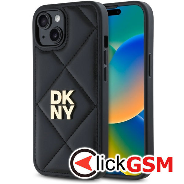 DKNY - Leather Quilted Stack Logo (DKHCP15SPQDSLK) - iPhone 15 - Black