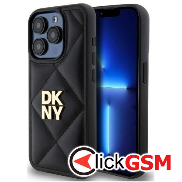 DKNY - Leather Quilted Stack Logo (DKHCP15LPQDSLK) - iPhone 15 Pro - Black