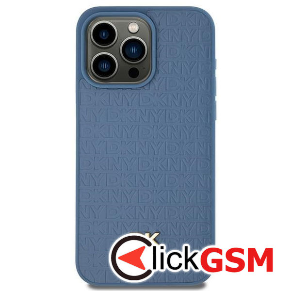 DKNY - Leather Pattern Metal Logo MagSafe (DKHMP15SPSHRPSB) - iPhone 15 - Blue