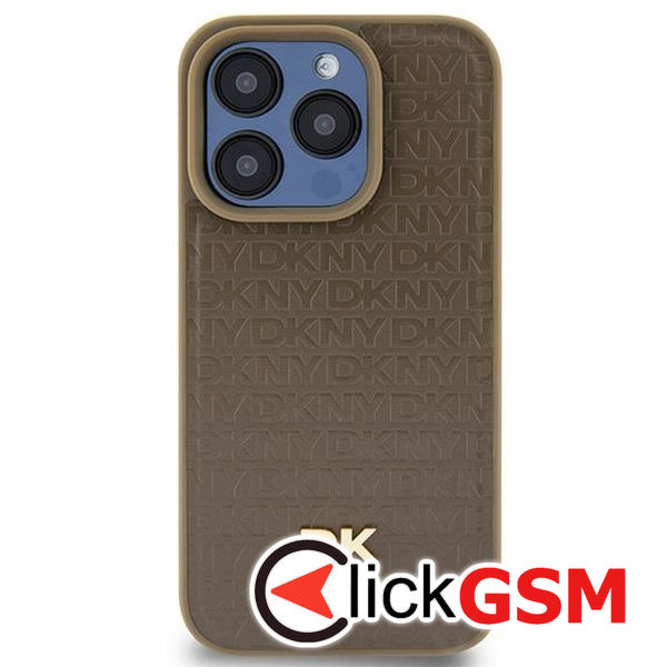 DKNY - Leather Pattern Metal Logo MagSafe (DKHMP15MPSHRPSW) - iPhone 15 Plus - Brown
