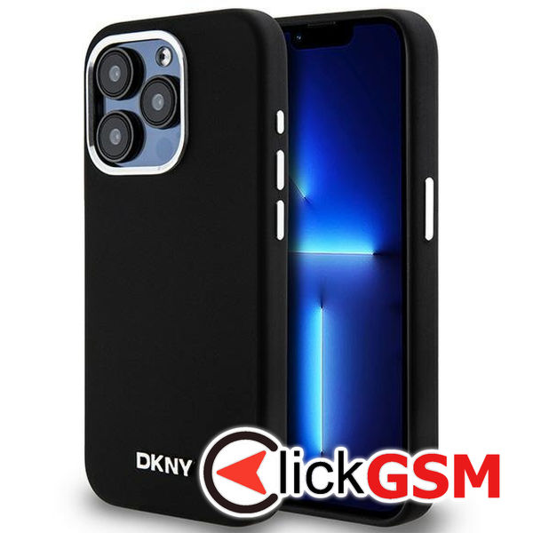 DKNY - Hardcase Liquid Silicone Small Metal Logo MagSafe (DKHMP15LSMCHLK) - iPhone 15 Pro - Black