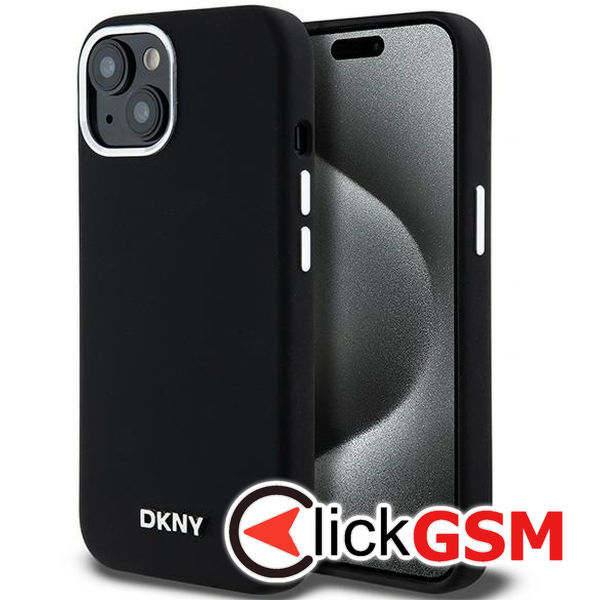DKNY - Hardcase Liquid Silicone Small Metal Logo MagSafe (DKHMP15MSMCHLK) - iPhone 15 Plus - Black