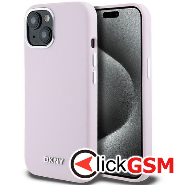 DKNY - Hardcase Liquid Silicone Small Metal Logo MagSafe (DKHMP15MSMCHLP) - iPhone 15 Plus - Pink