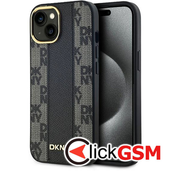 DKNY - Leather Checkered Mono Pattern MagSafe (DKHMP15SPCPVSLK) - iPhone 15 - Black