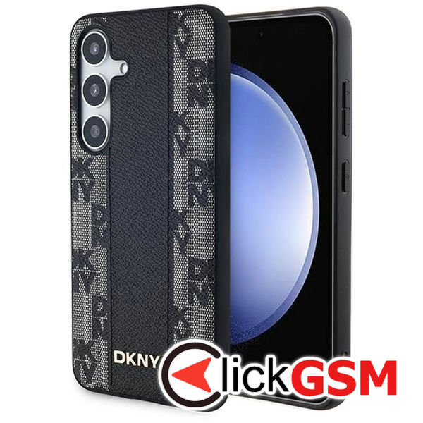 DKNY - Leather Checkered Mono Pattern MagSafe (DKHMS24SPCPVSLK) - Samsung Galaxy S24 - Black