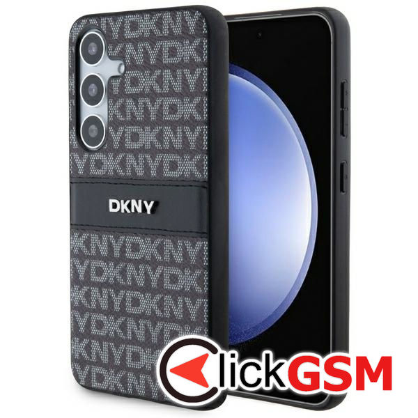 DKNY - Leather Mono Stripe & Metal Logo (DKHCS24MPRTHSLK) - Samsung Galaxy S24 Plus - Black