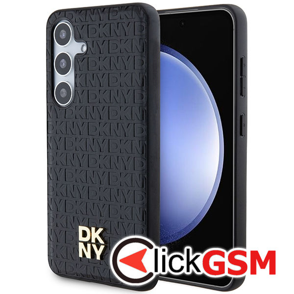 DKNY - Leather Pattern Metal Logo MagSafe (DKHMS24SPSHRPSK) - Samsung Galaxy S24 - Black